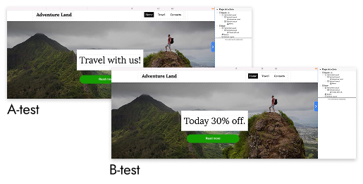 Example for A and B cover texts in website builder